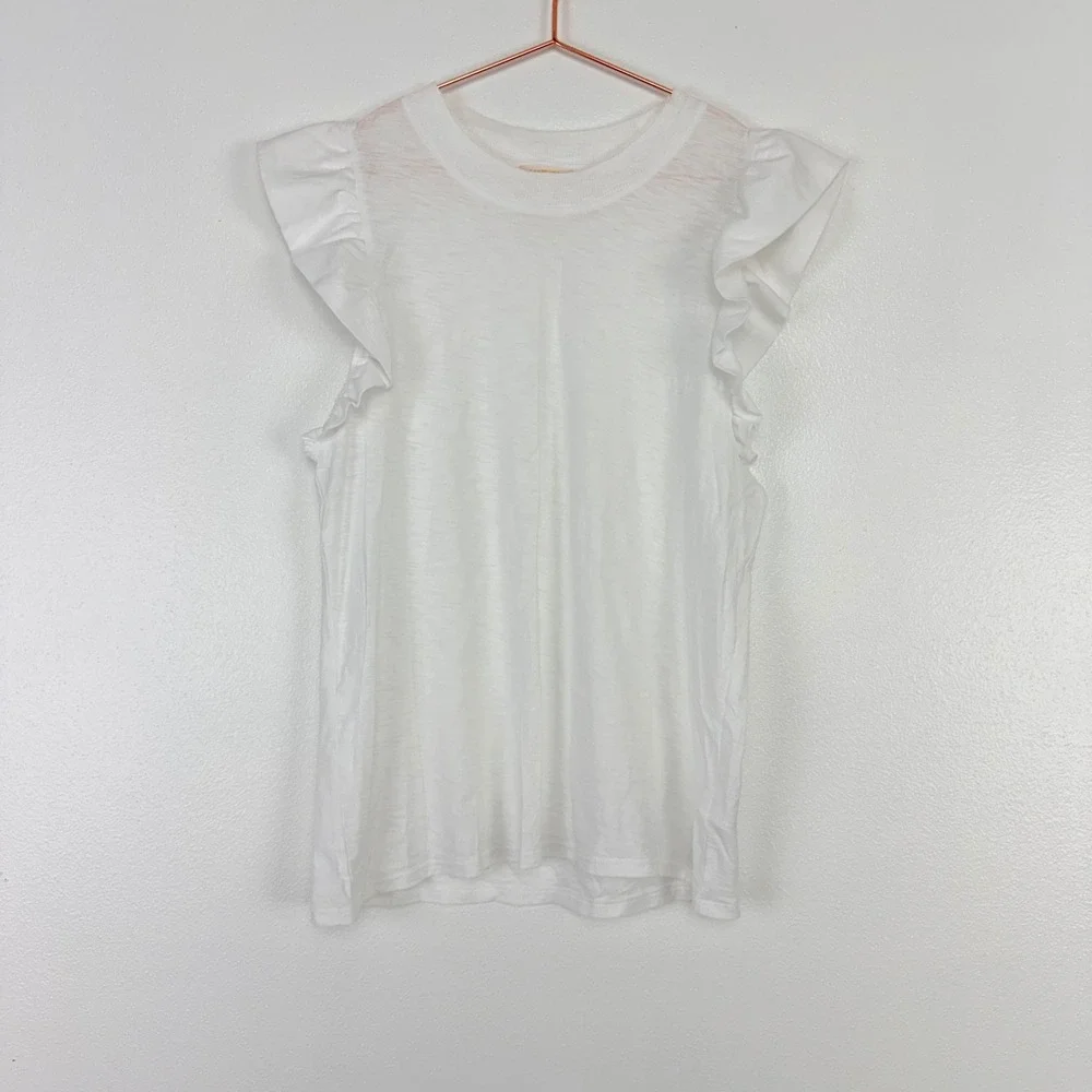 Nation LTD Paulette Ruffle Sleeve Tank Top Size M White Pima Cotton Slub Tee - Picture 14 of 16